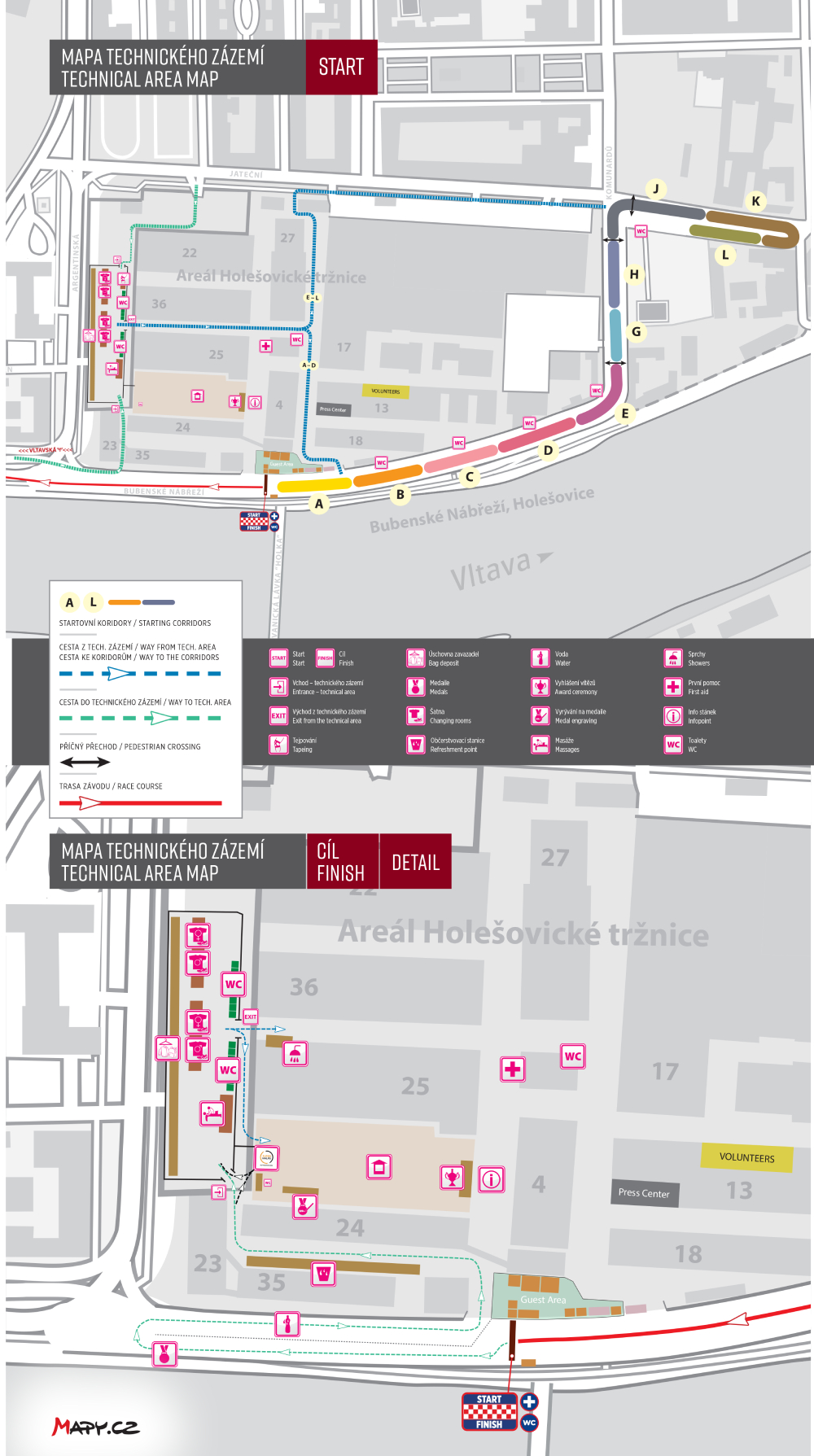 mapa technického zázemí a prostor startu a cíle HM24