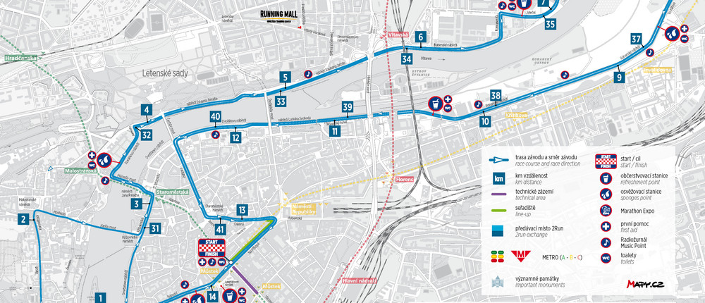 Map of the Prague International Marathon 2023